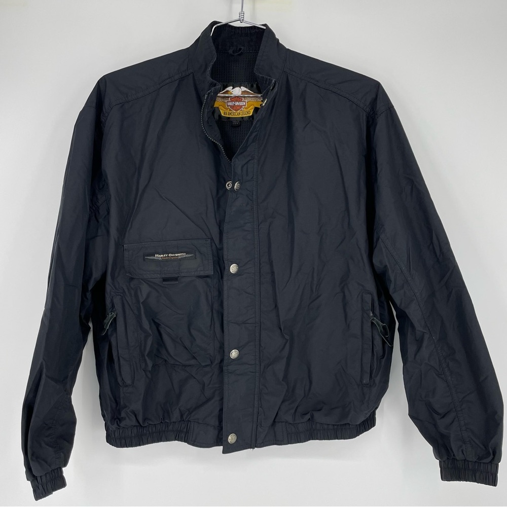 Vintage 80s Harley Davidson Soft Shell Riding Jacket High Visibility Shield XL - Picture 2 of 11